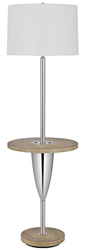Cal 150W Metal Floor Lamp with Rubber Wood Tray Table, Chrome/Wood, Model BO-3054TFL, USB & Type C Charging Ports