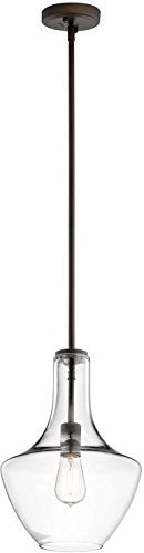 Kichler Everly 15.25 Kitchen Bell Pendant In Olde Bronze, 1-Light Clear Glass Pendant Light, (15.25 H X 10.5 W), 42141Ozclr