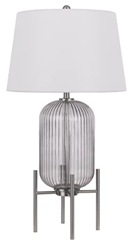 Cal 150W 3 Way Table Lamp - Belleville Fluted Glass, Brushed Steel, Model BO-3047TB
