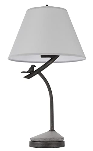Cal Lighting Bo-3030Tb Rancho Metal Floor Lamp With Bird On Branch Design And Linen Hardback Shade With Weighted Base