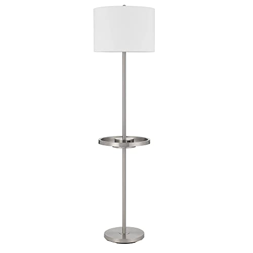 Cal Lighting Crofton Metal Floor Lamp with Tray Table, 2 USB Ports, 16inW x 62inH, Brushed Steel, Model BO-2983FL-BS