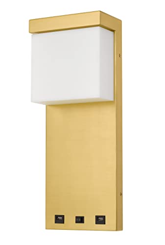 Cal Lighting LA-8034 Metal LED Bedside Wall Sconce with Rocker Switch, 2 USB Ports, 7inW x 18inH, Gold
