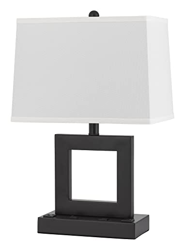 Cal Lighting La-8042Dk Cachan Metal Desk Lamp With 2 Power Outlets And 1 Usb Charging Port, Antique Bronze