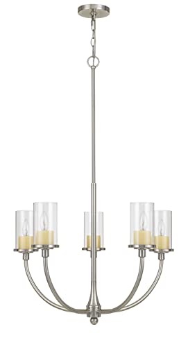 Cal Jervis Metal Chandelier, Silver, Glass Shades, 26.5inx26.5inx41.5in, Model FX-3714-5