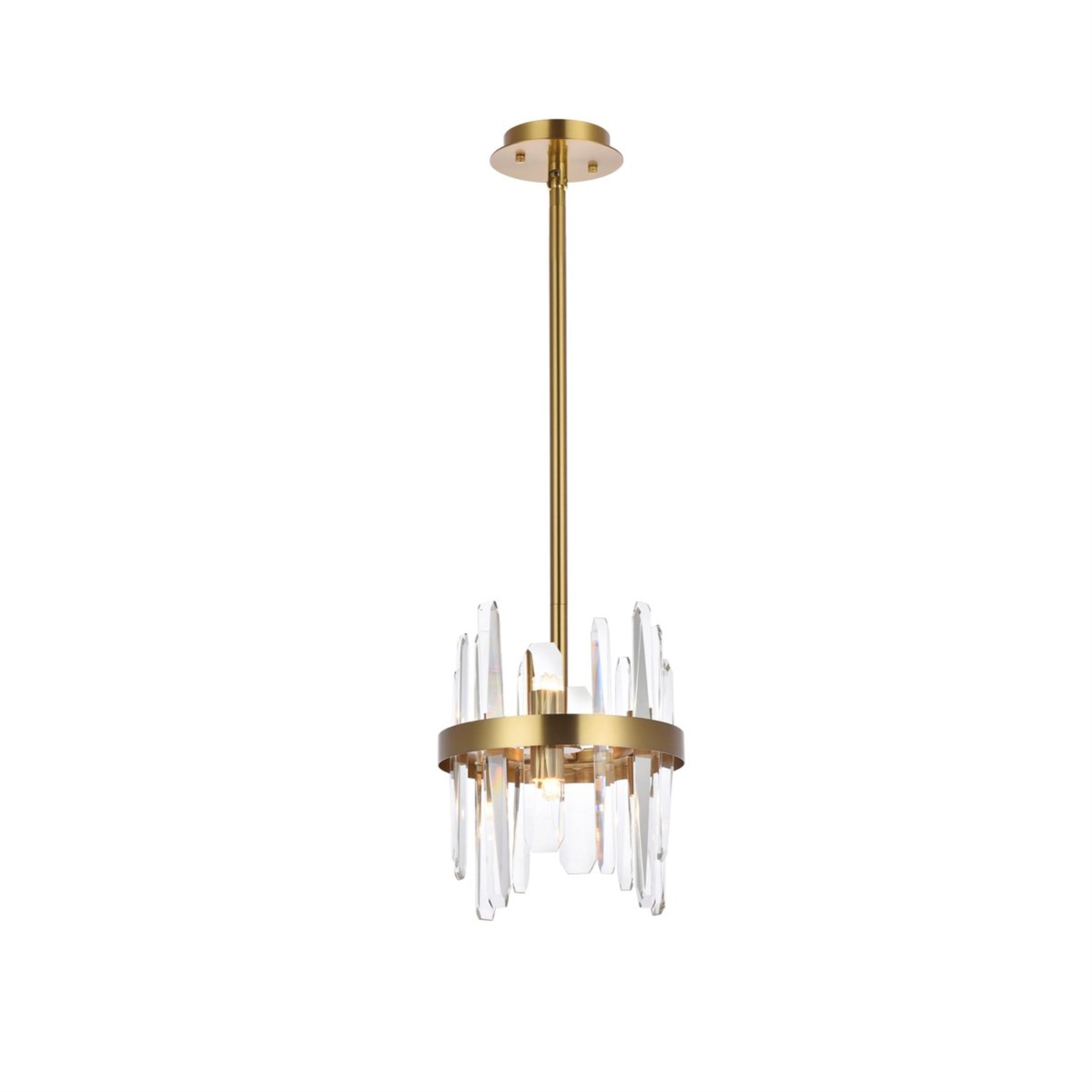 Serena 10 inch crystal round pendant in satin gold