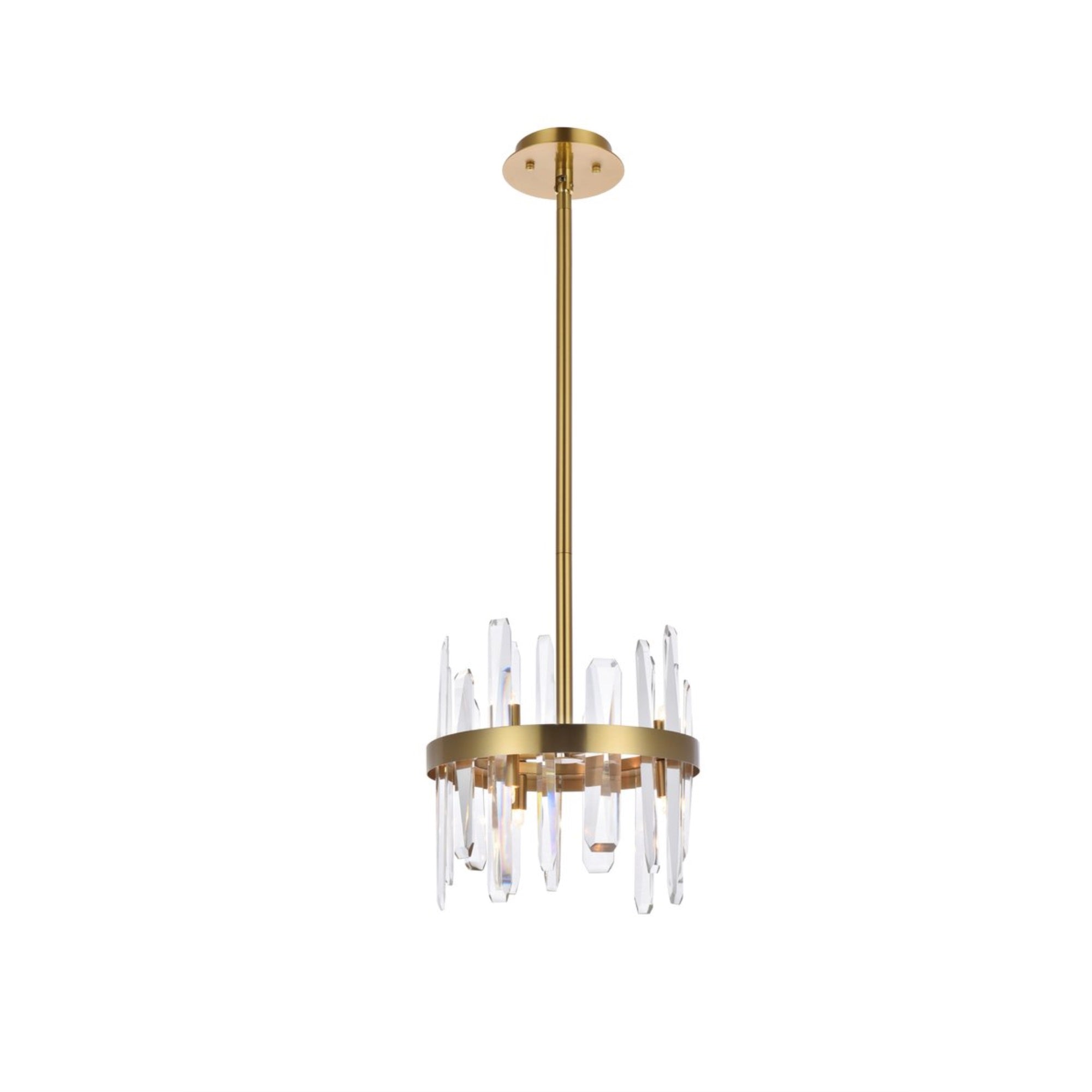 Elegant Lighting Crystal Round Pendant 12in - Satin Gold, Model 2200D12SG, Modern Home Decor