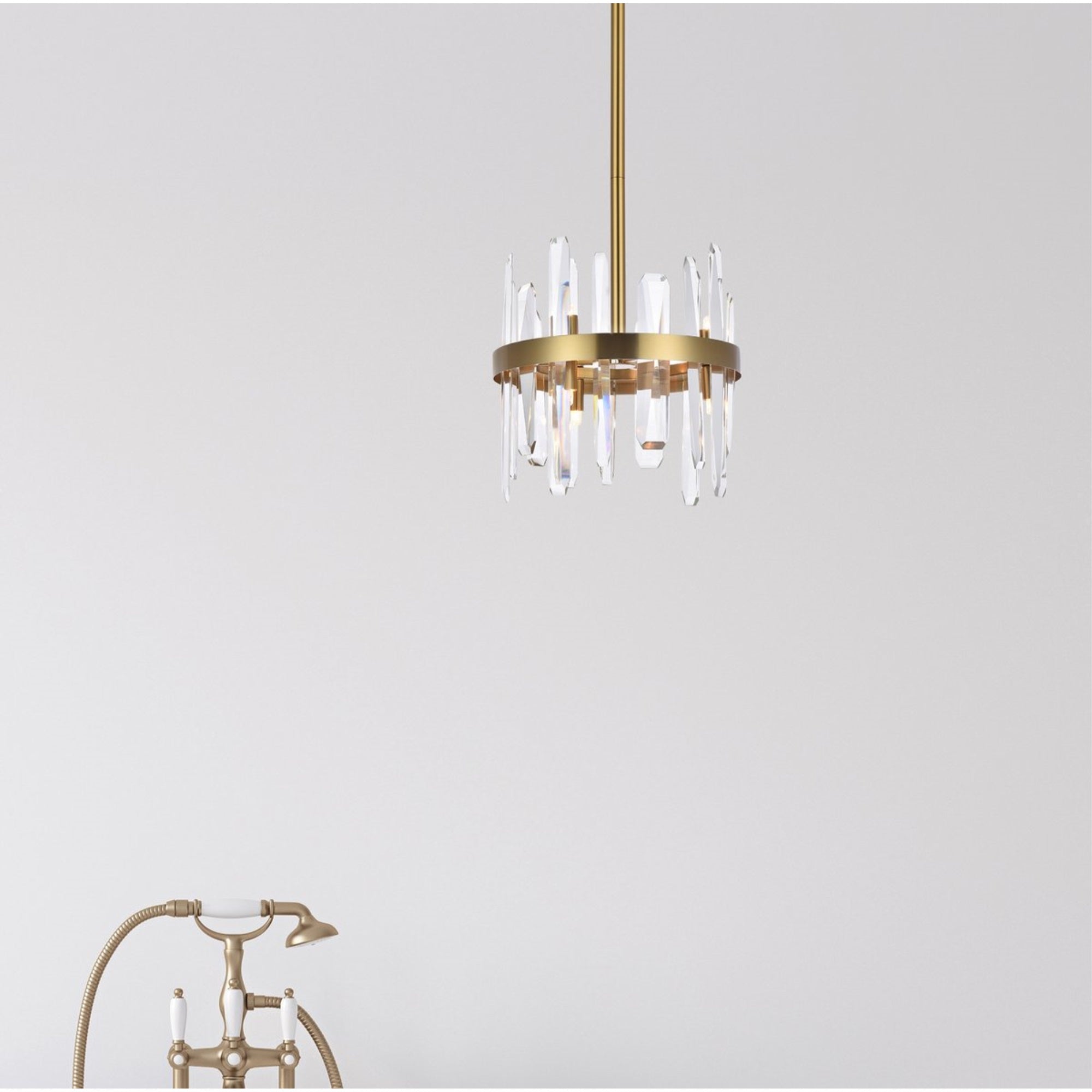 Elegant Lighting Crystal Round Pendant 12in - Satin Gold, Model 2200D12SG, Modern Home Decor