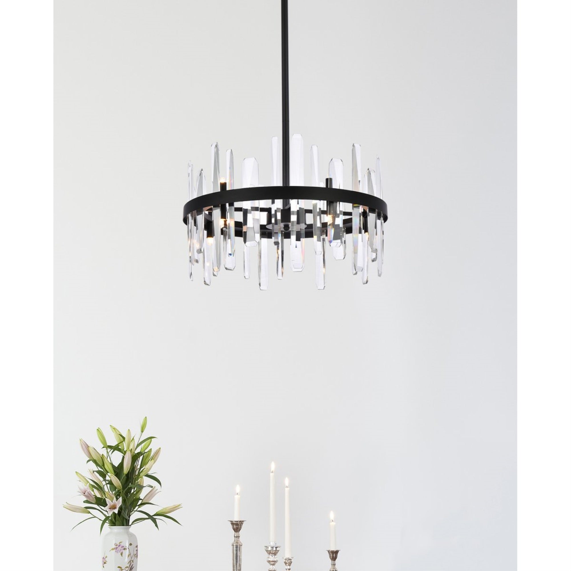 Elegant Lighting Crystal Round Pendant Light, 20in Black, Model 2200D20BK, Modern Home Decor