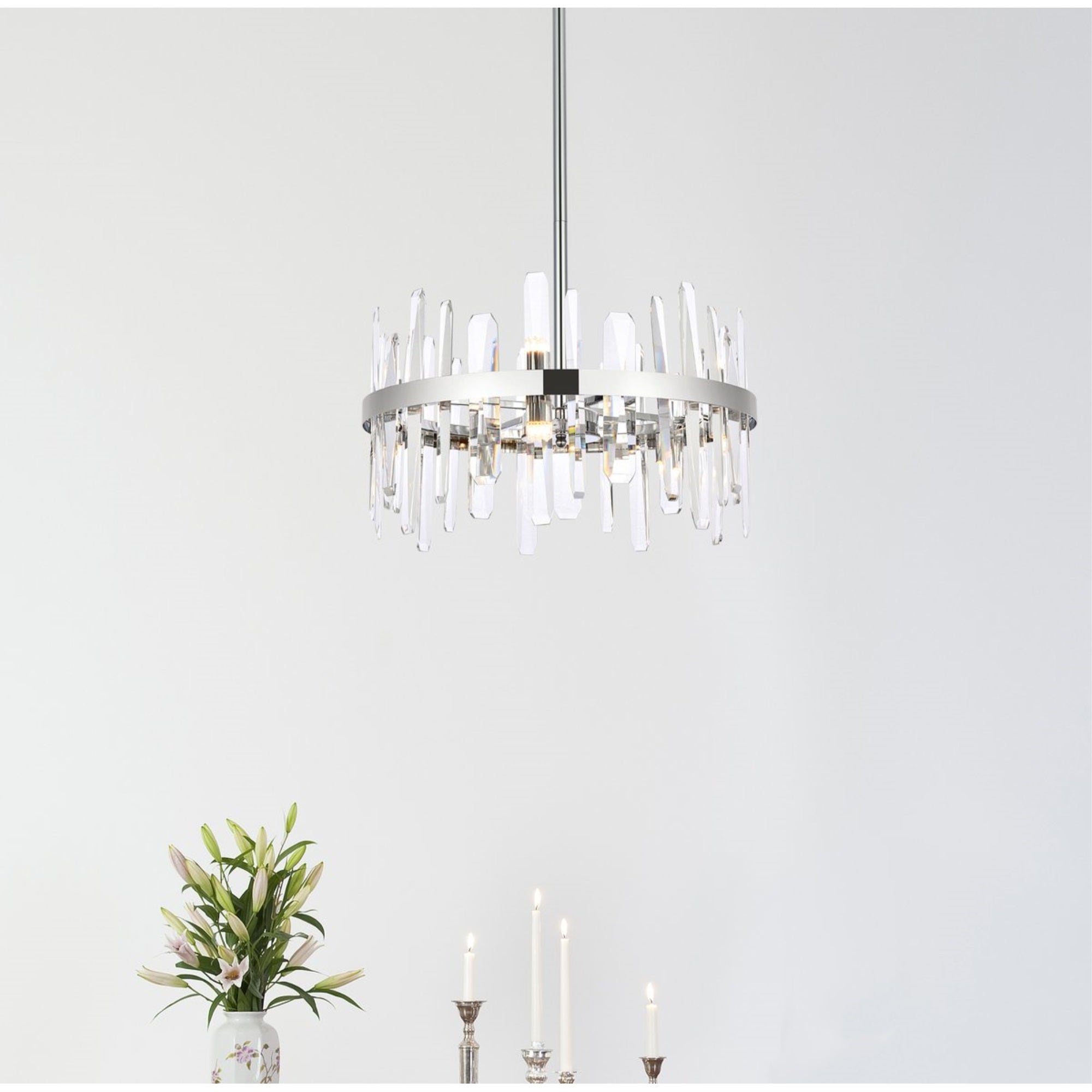 Elegant Lighting Crystal Round Pendant Light 20inx20inx12in Chrome Model 2200D20C