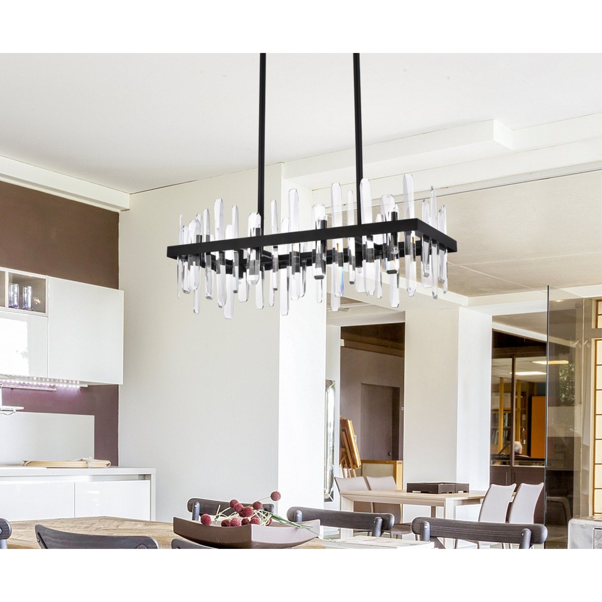 Elegant Decor Indoor Modern Serena 30 Inch Crystal Rectangle Chandelier - Black