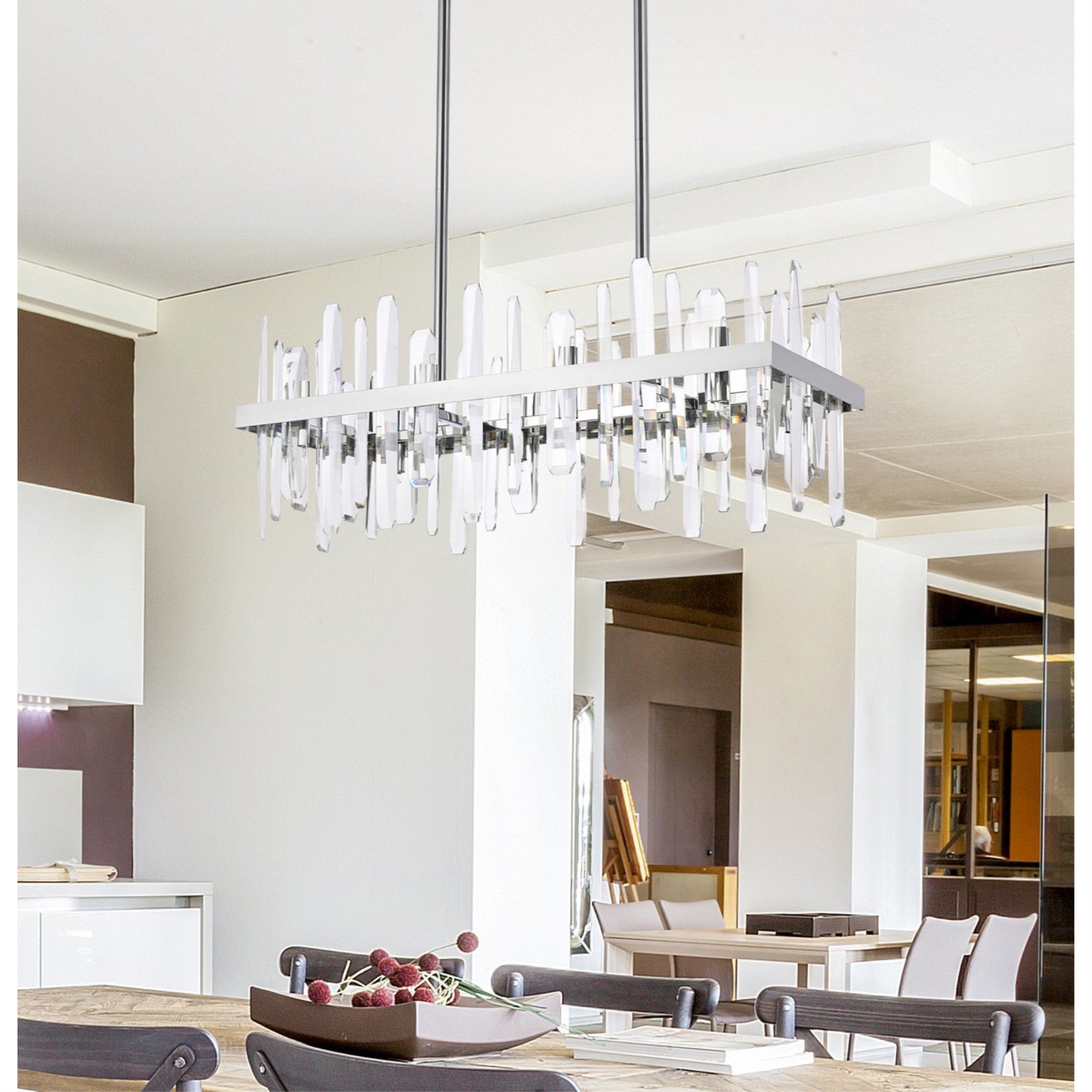 Elegant Decor Indoor Modern Serena 30 Inch Crystal Rectangle Chandelier - Chrome