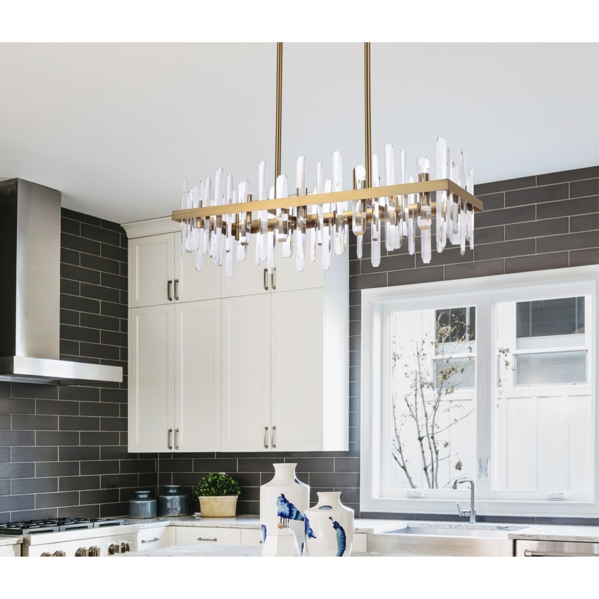Elegant Decor Indoor Modern Serena 36 Inch Crystal Rectangle Chandelier - Satin Gold
