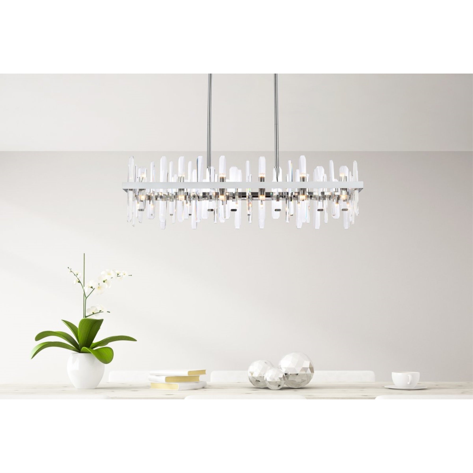 Serena 42 Inch Crystal Rectangle Chandelier In Chrome