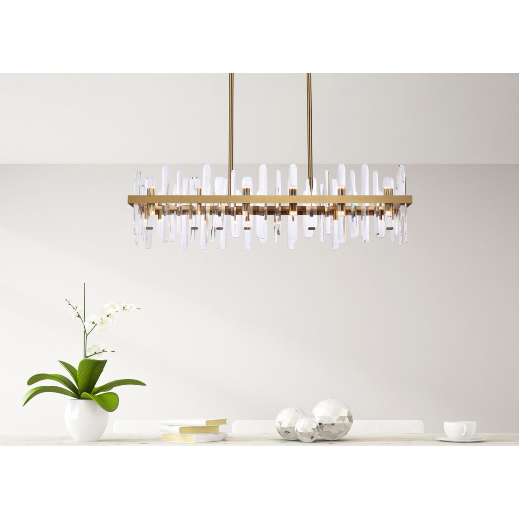 Elegant Decor Indoor Modern Serena 42 Inch Crystal Rectangle Chandelier - Satin Gold