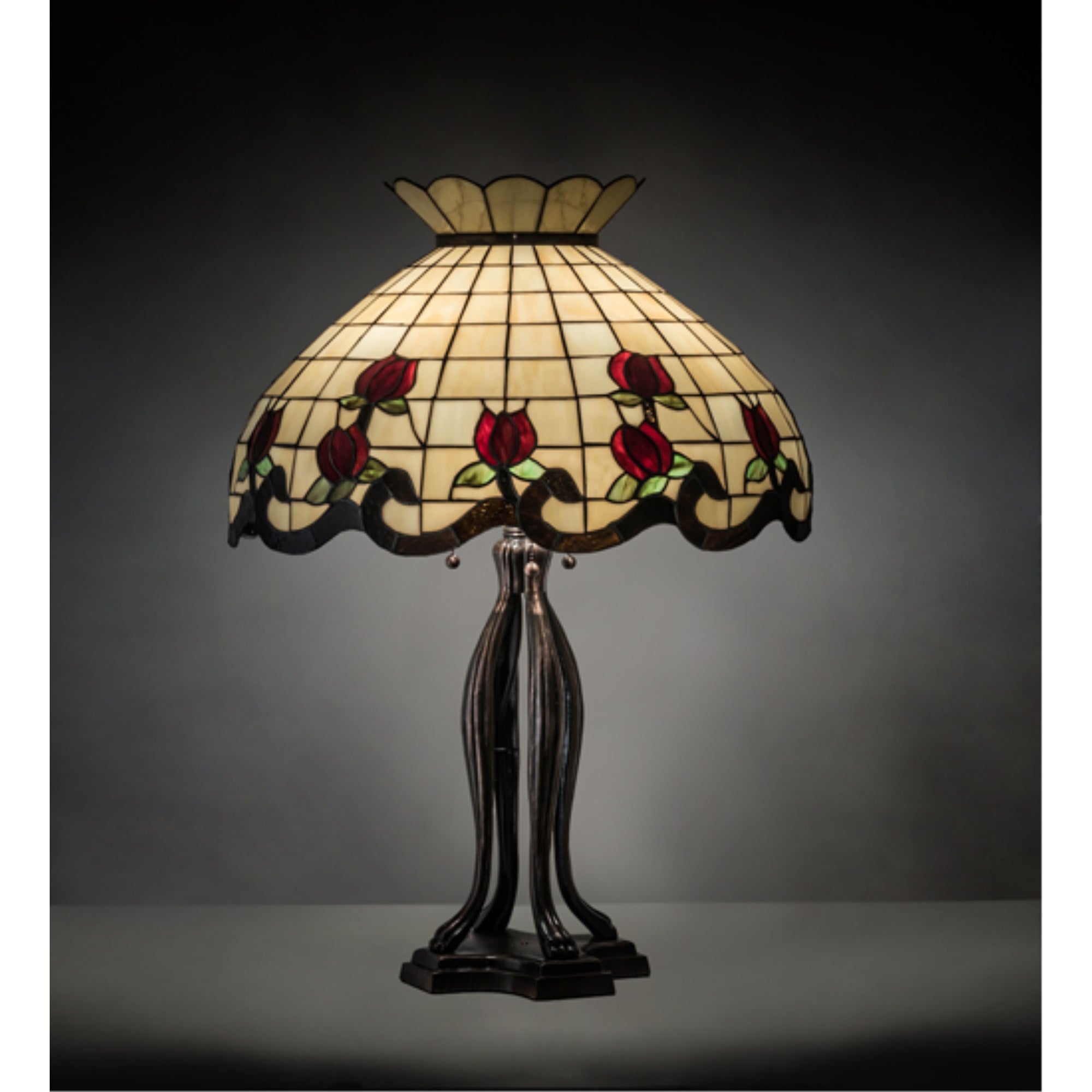 Meyda Tiffany Three Light Table Lamp, Roseborder Collection, Mahogany Bronze Finish, 23 inches, Model 228801