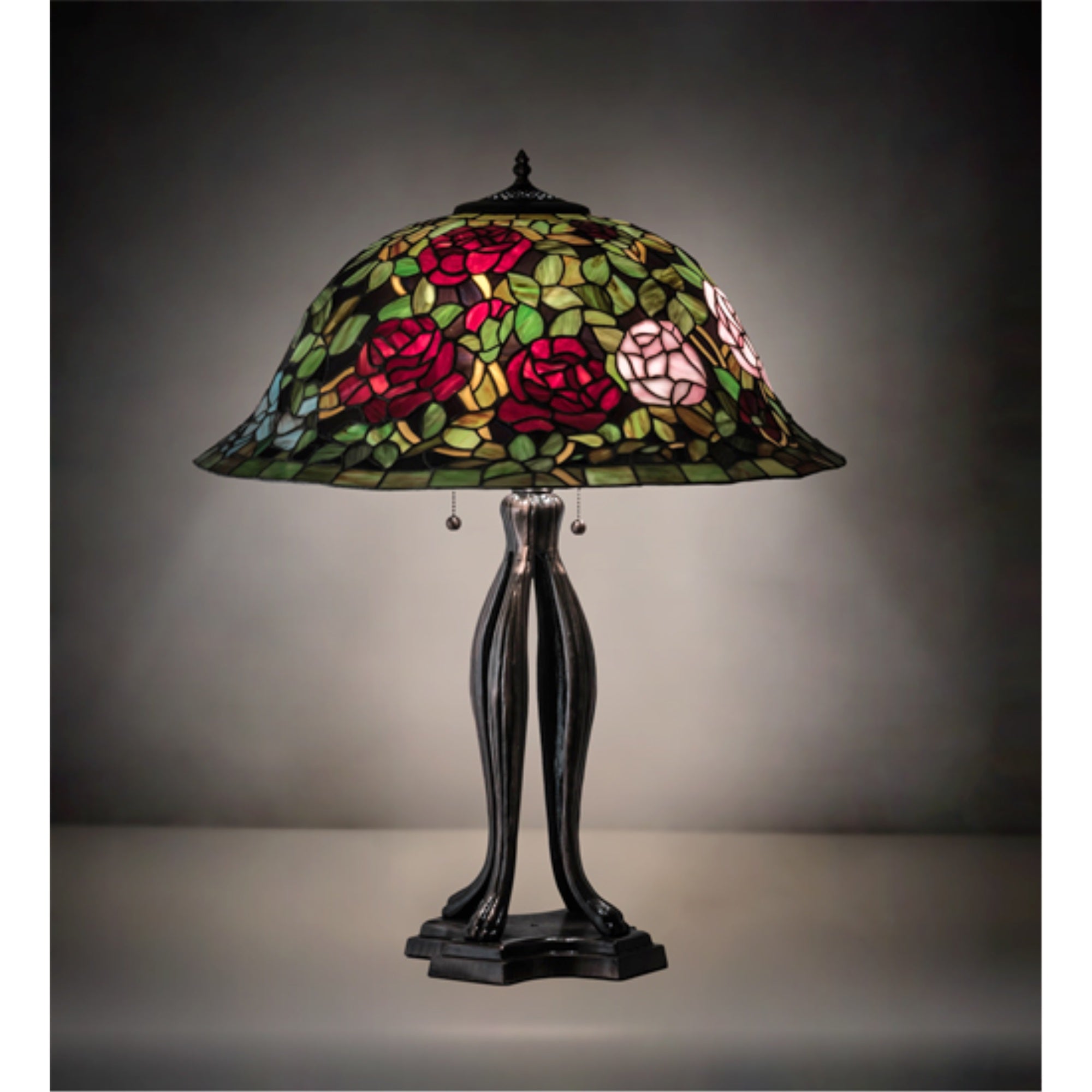 Meyda Lighting 30in High Tiffany Rosebush Table Lamp - Mahogany Bronze - Model 229111 - Metal