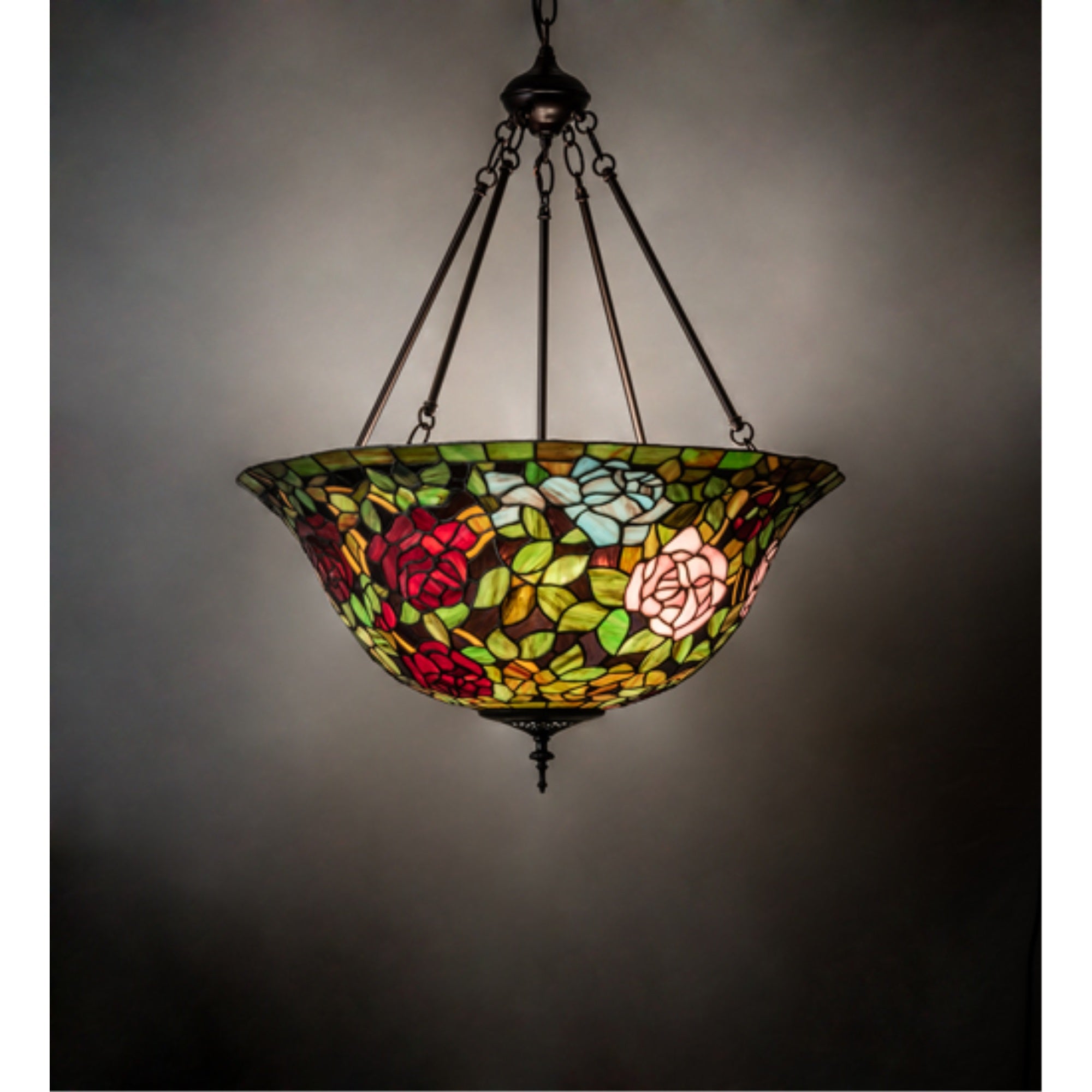 Meyda Lighting Tiffany Rosebush Pendant 24in Wide Mahogany Bronze Glass Model 231116