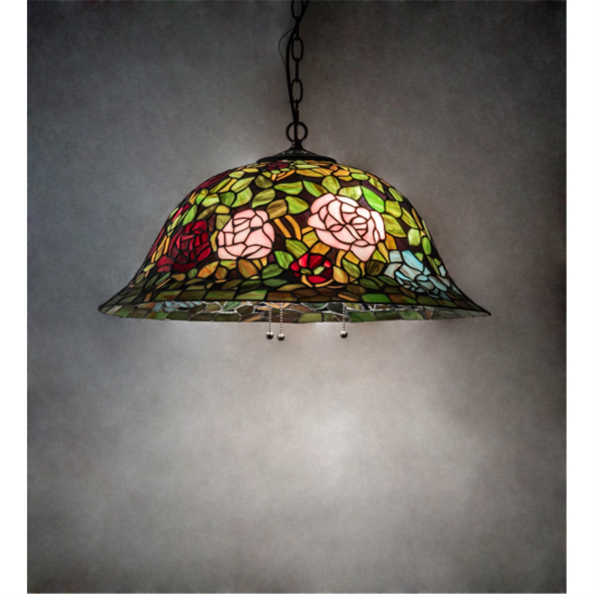 Meyda Lighting 24in Wide Tiffany Rosebush Pendant - Mahogany Bronze Glass, Model 232210