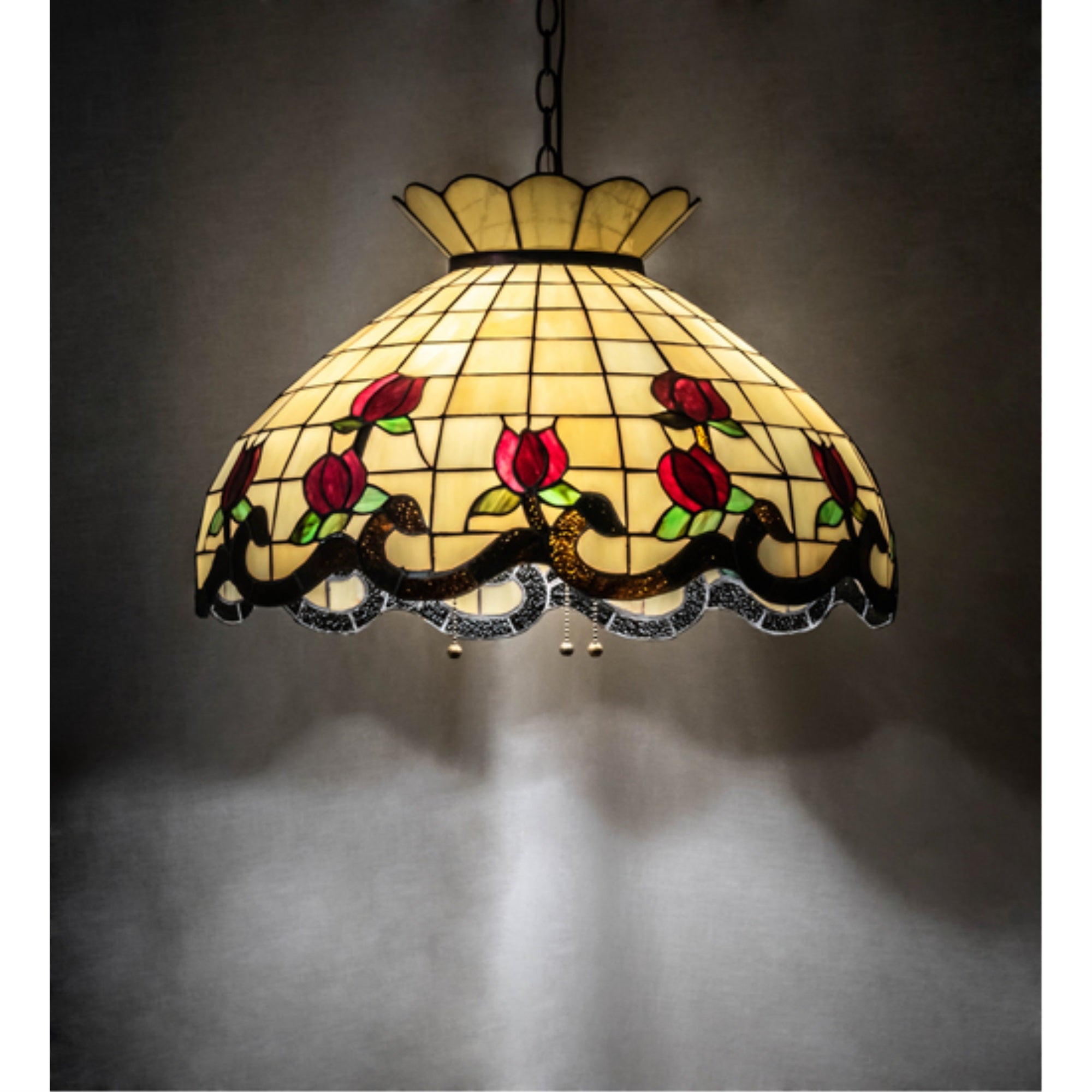 Meyda Lighting 23in Wide Roseborder Pendant Light, Mahogany Bronze, Glass, Model 232772