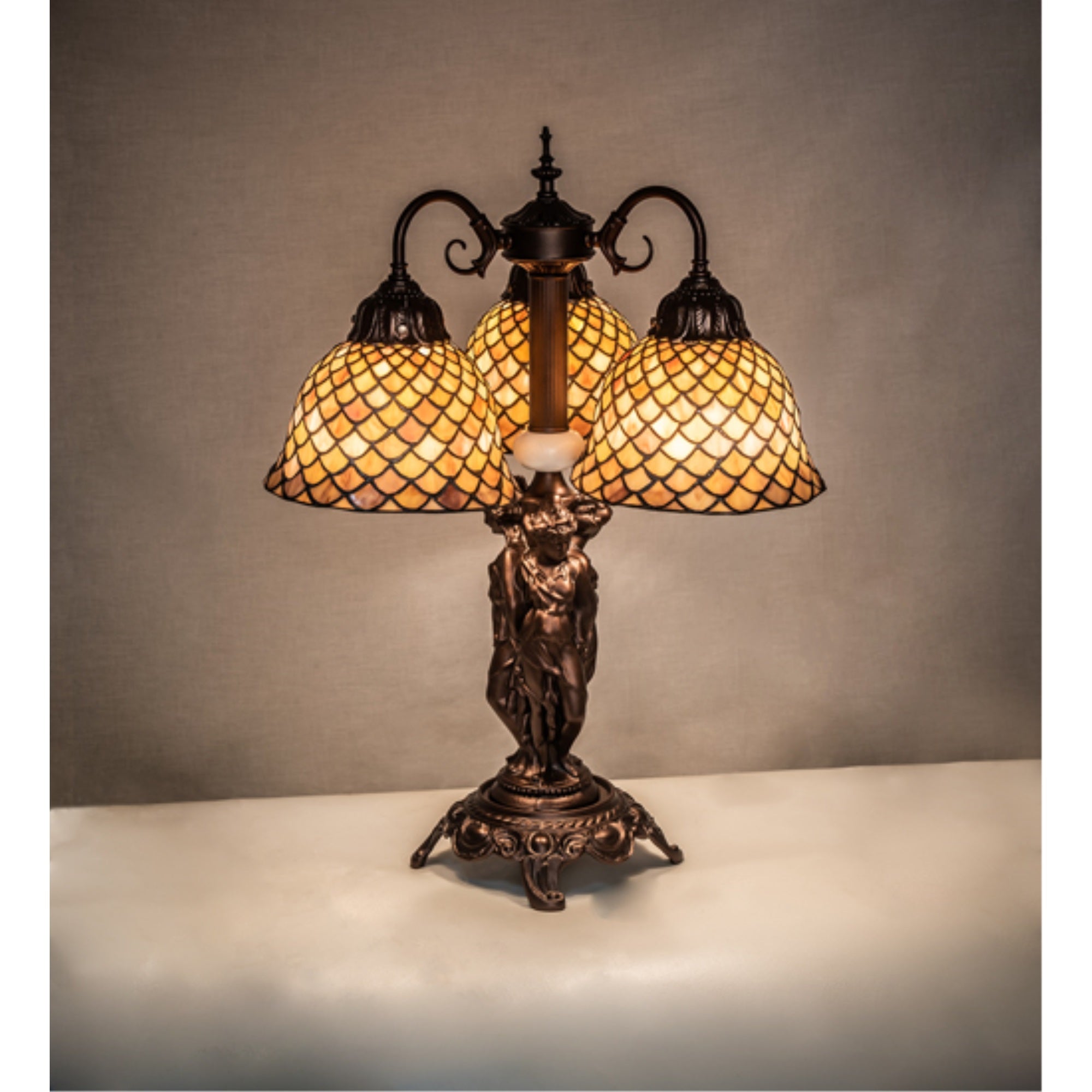 23 inch High Tiffany Fishscale 3 Light Table Lamp