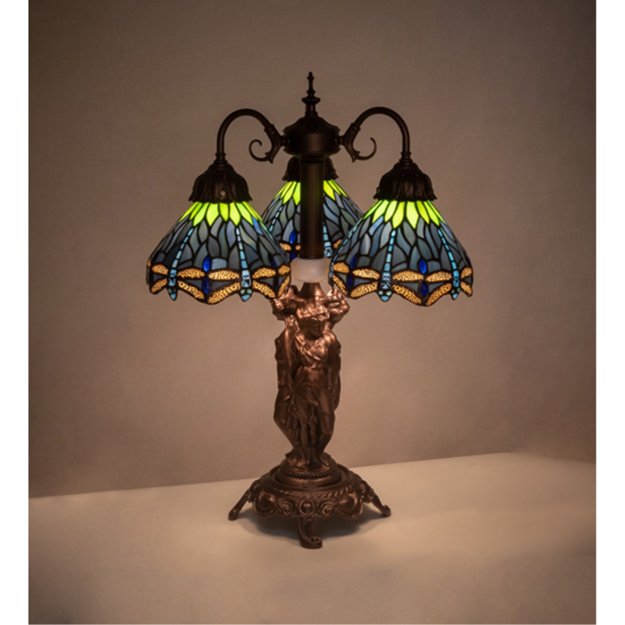 23 inch High Tiffany Hanginghead Dragonfly 3 Light Table Lamp