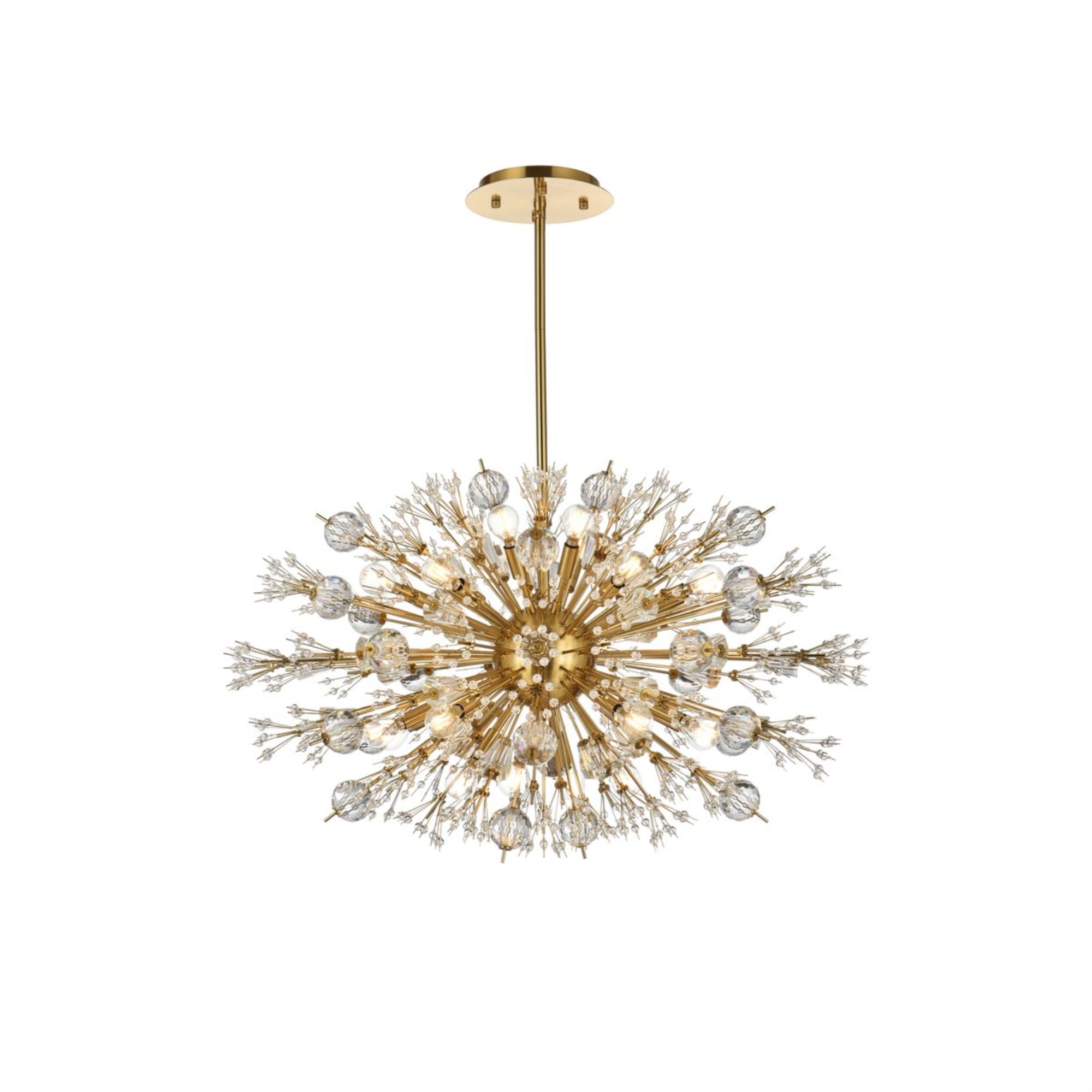Vera 36 inch crystal starburst oval pendant in gold
