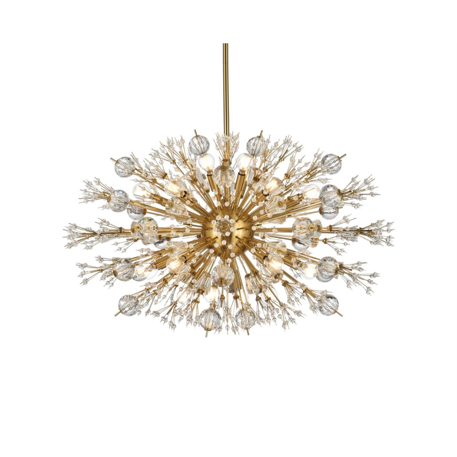 Vera 36 inch crystal starburst oval pendant in gold