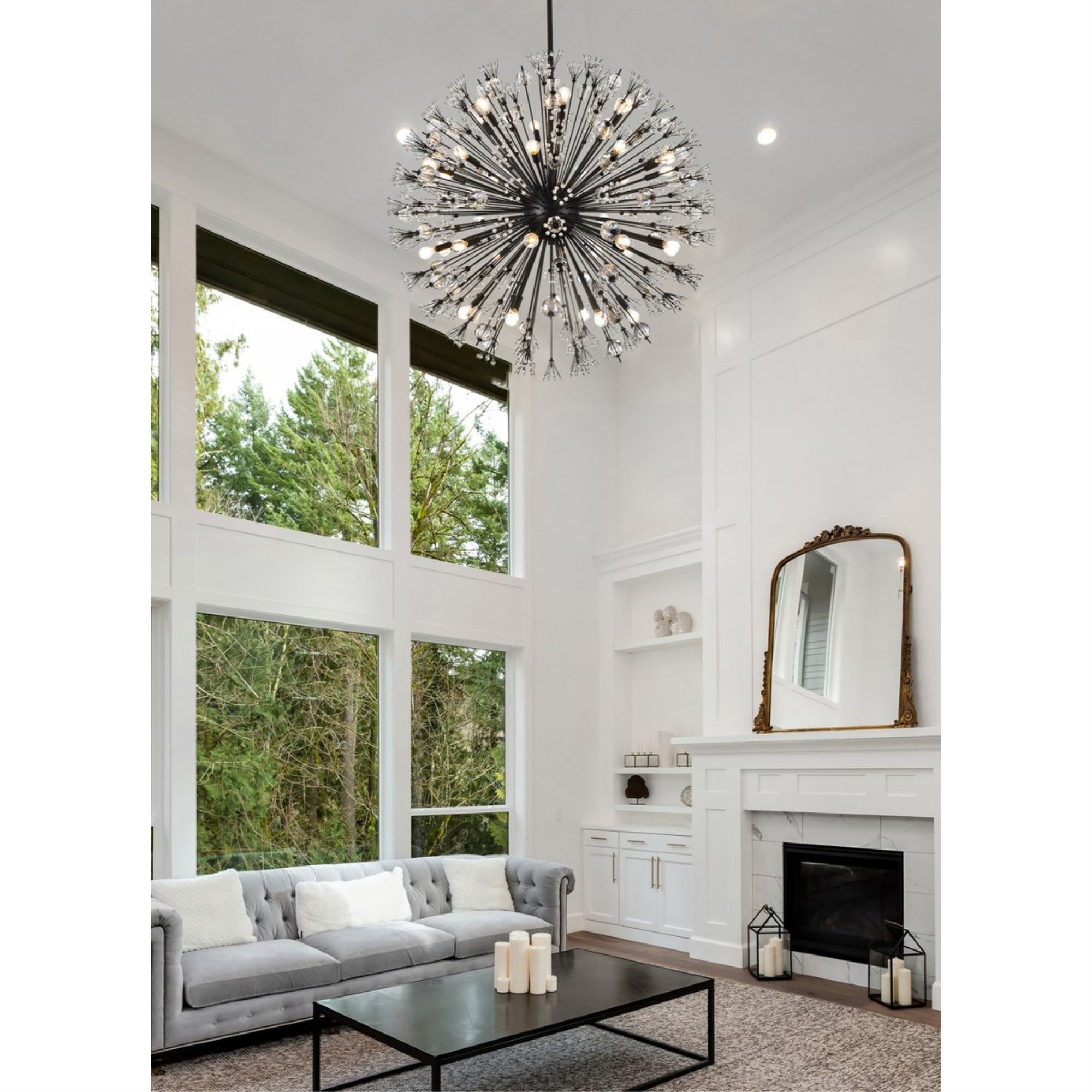Vera 44 inch crystal starburst round pendant in black