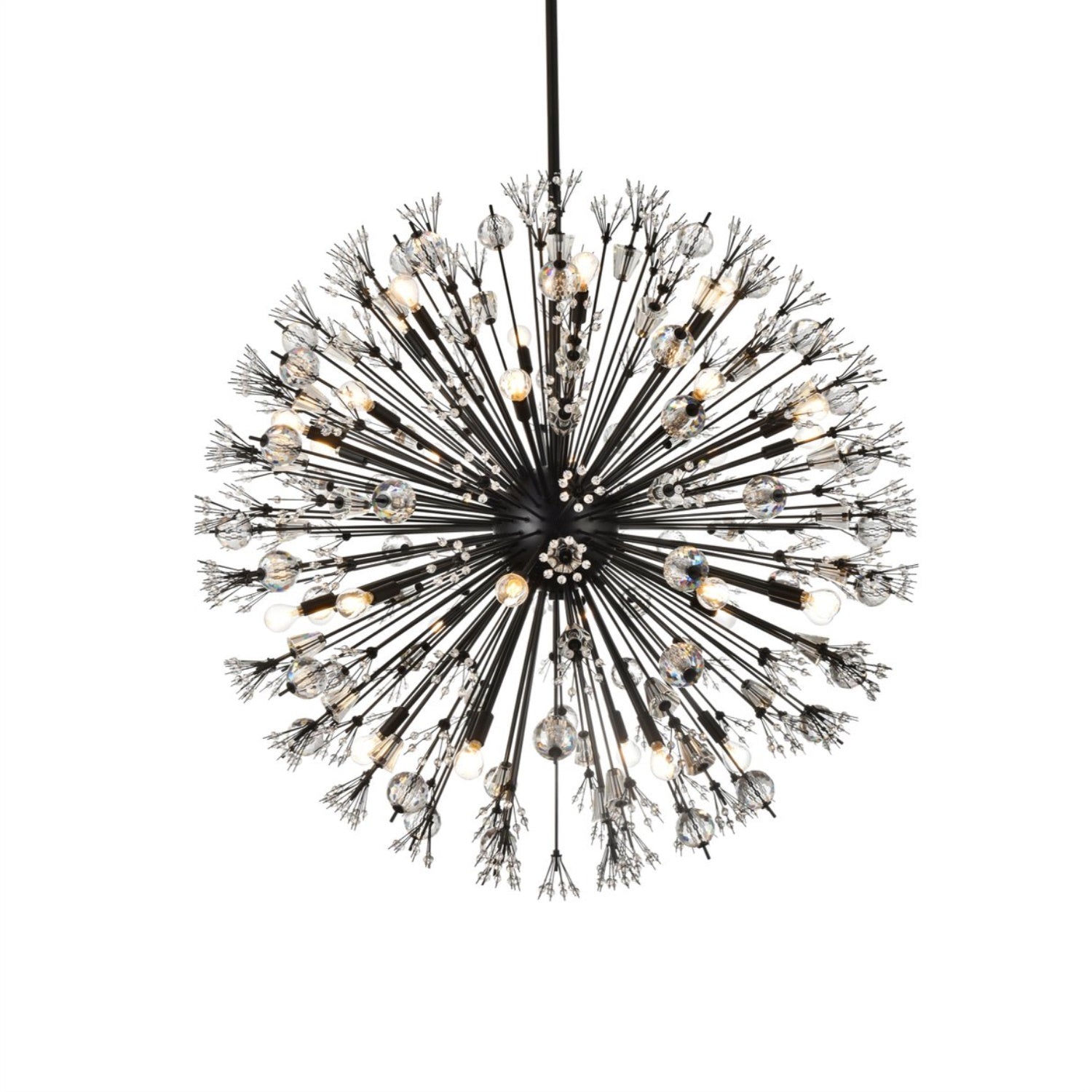 Vera 44 inch crystal starburst round pendant in black