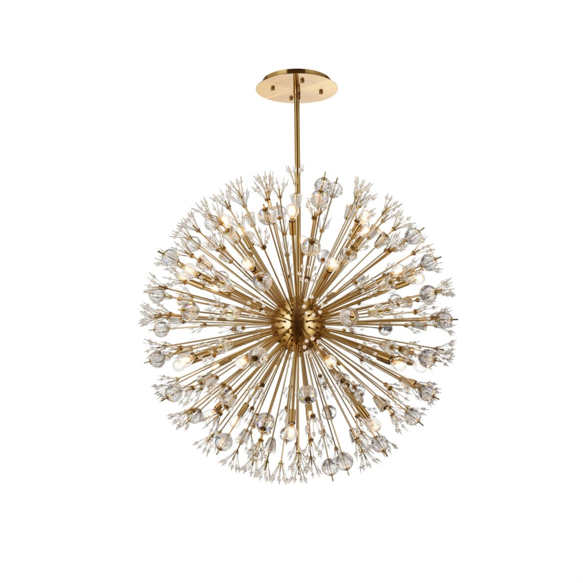 Vera 44 inch crystal starburst round pendant in gold