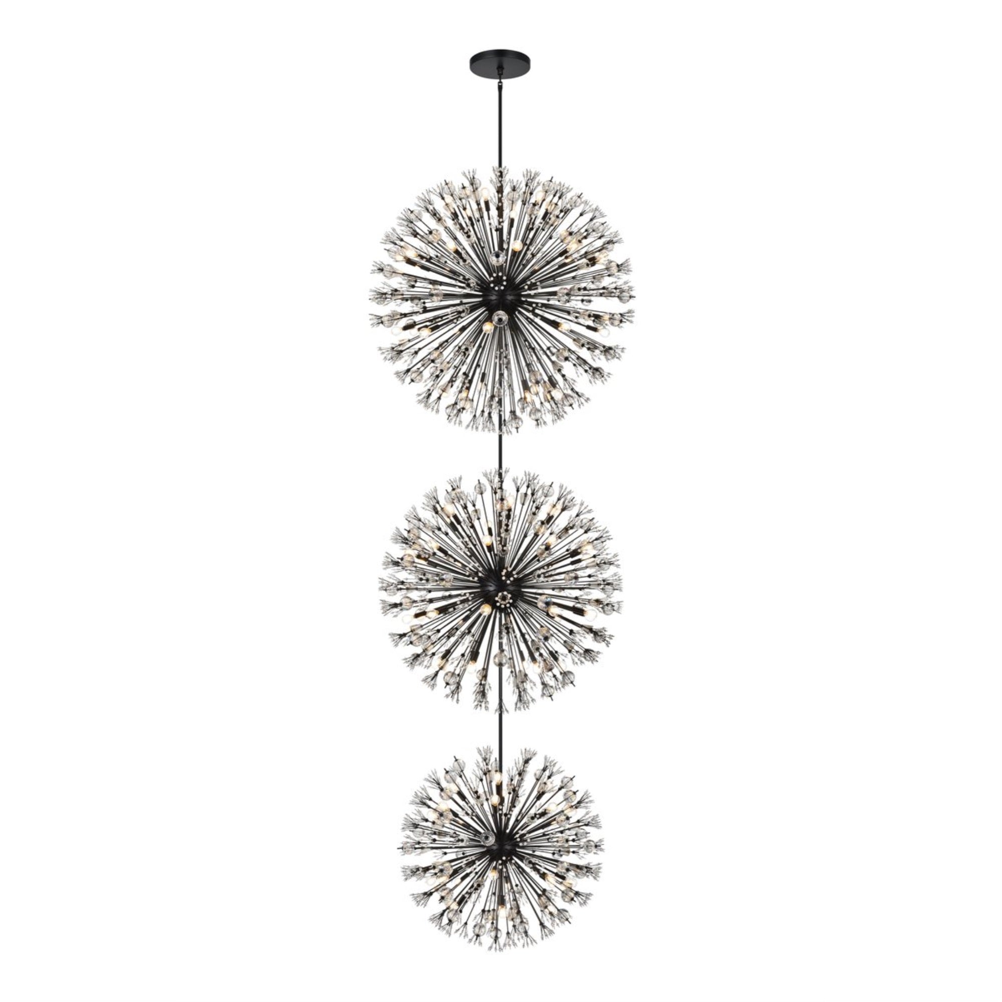 Vera 48 Inch Three Tiers Crystal Starburst Chandelier In Black