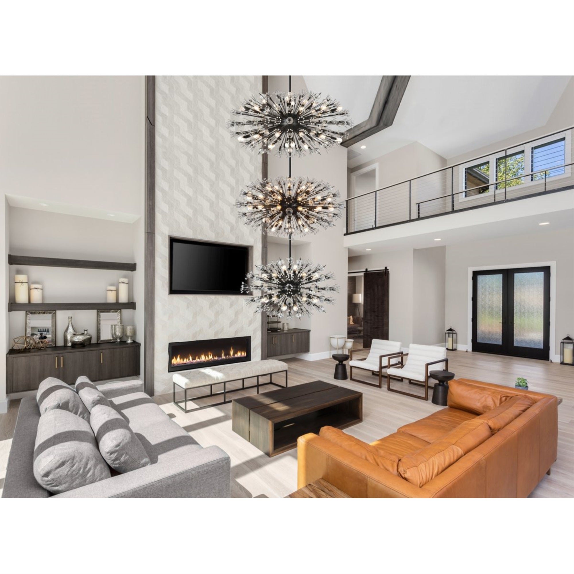Vera 48 Inch Three Tiers Crystal Starburst Chandelier In Black