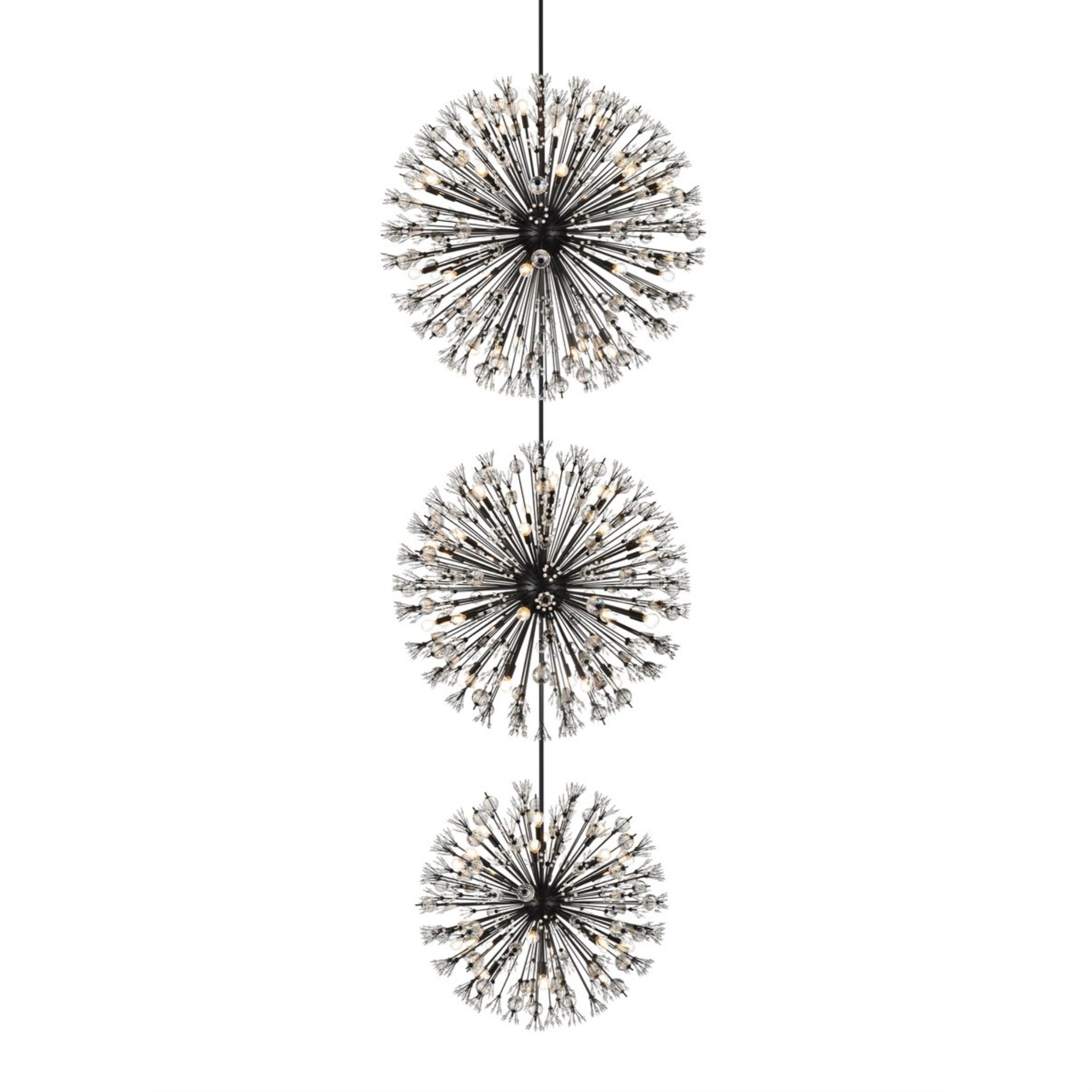 Vera 48 Inch Three Tiers Crystal Starburst Chandelier In Black