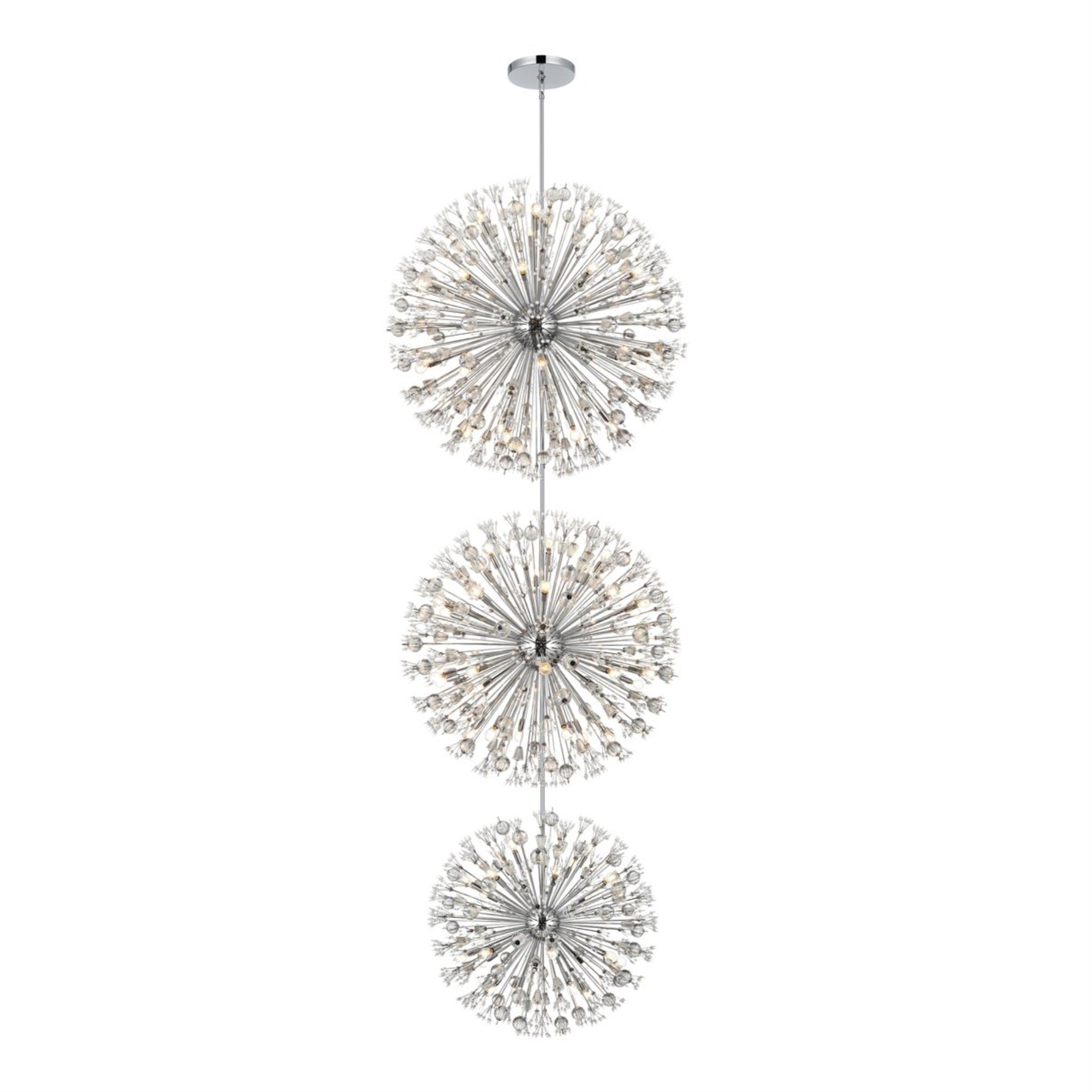Vera 48 Inch Three Tiers Crystal Starburst Chandelier In Chrome