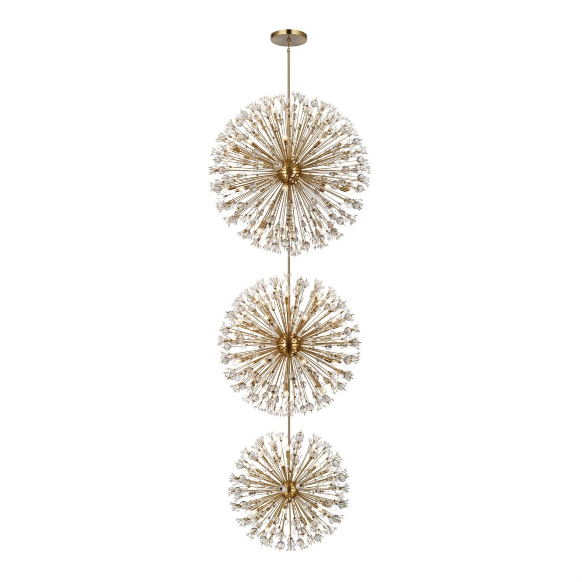 Vera 48 Inch Three Tiers Crystal Starburst Chandelier In Satin Gold