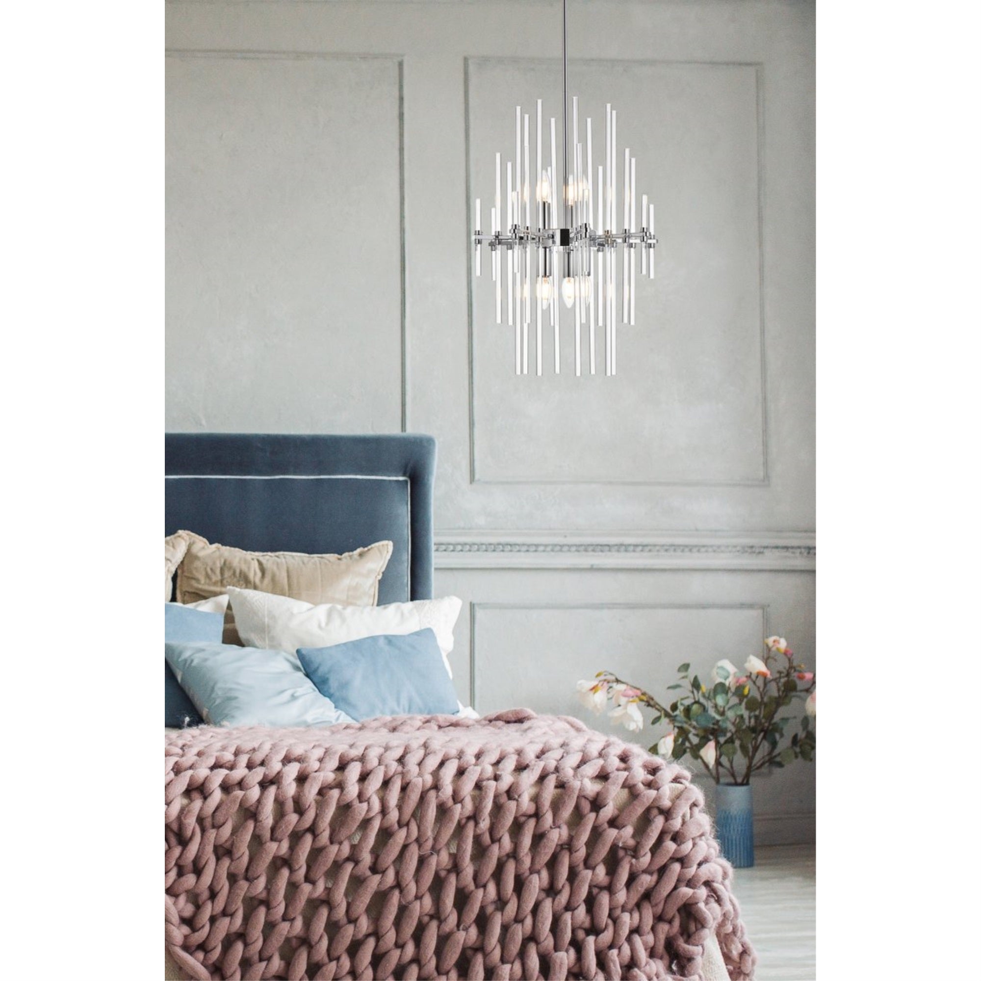 Elegant Lighting Indoor Modern Home Decorative Bright Ceiling Light Sienna 17 Inch Crystal Rod Pendant In Chrome