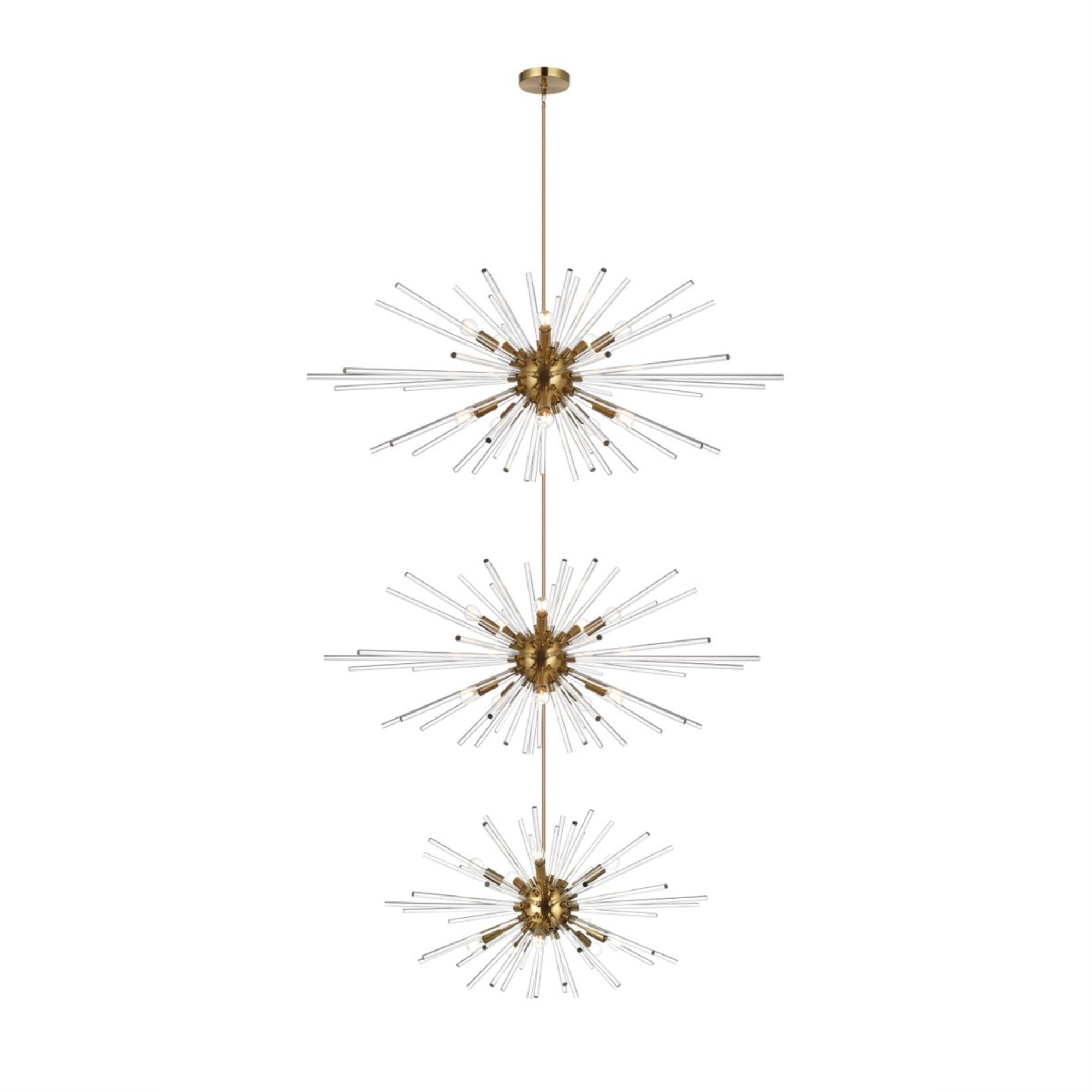 Sienna 46 inch three tiers crystal starburst chandelier in satin gold