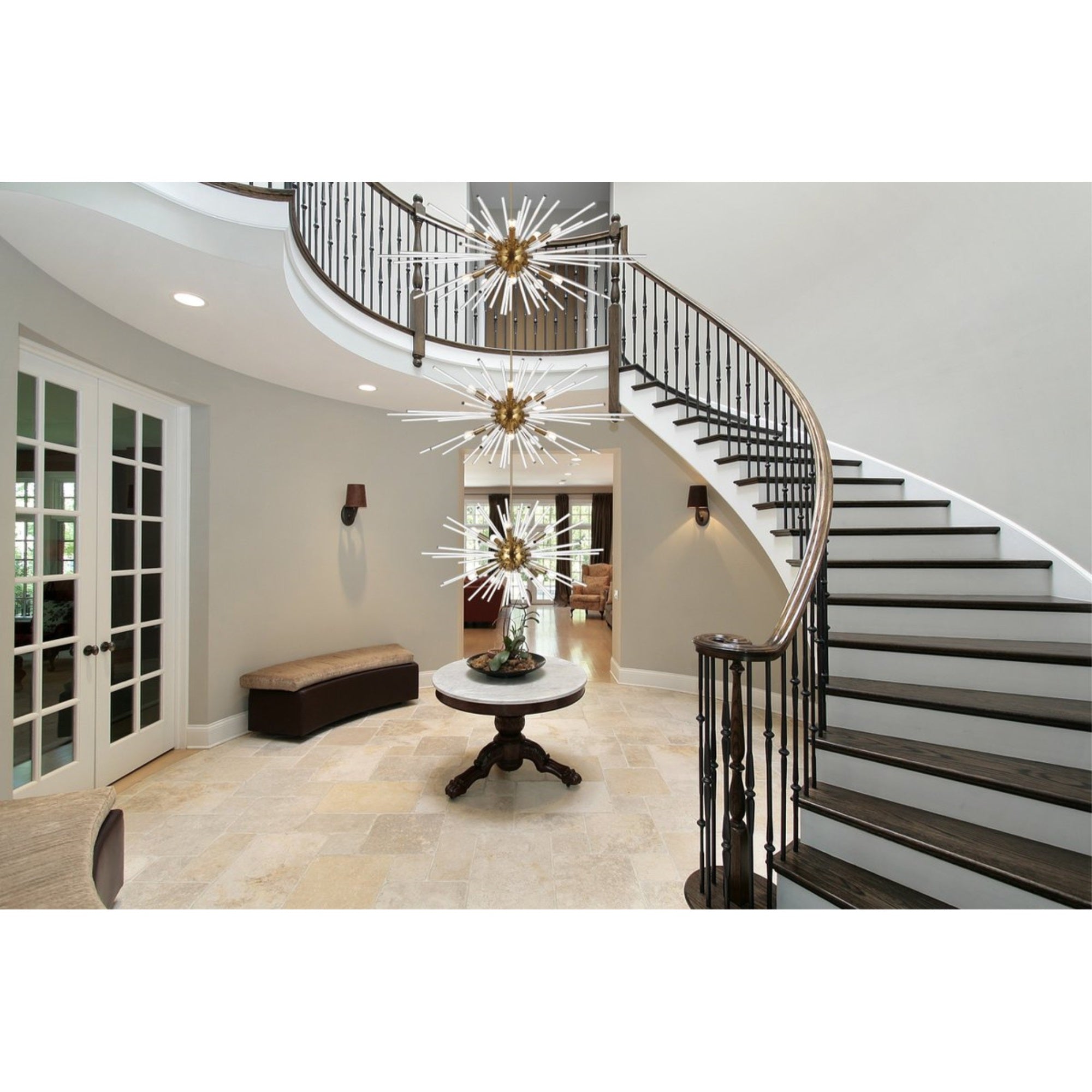 Sienna 46 inch three tiers crystal starburst chandelier in satin gold