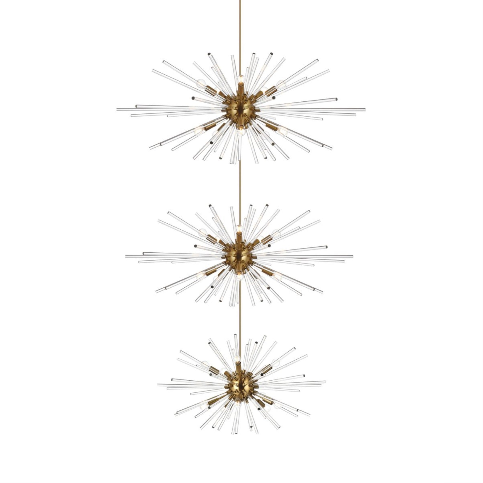 Sienna 46 inch three tiers crystal starburst chandelier in satin gold