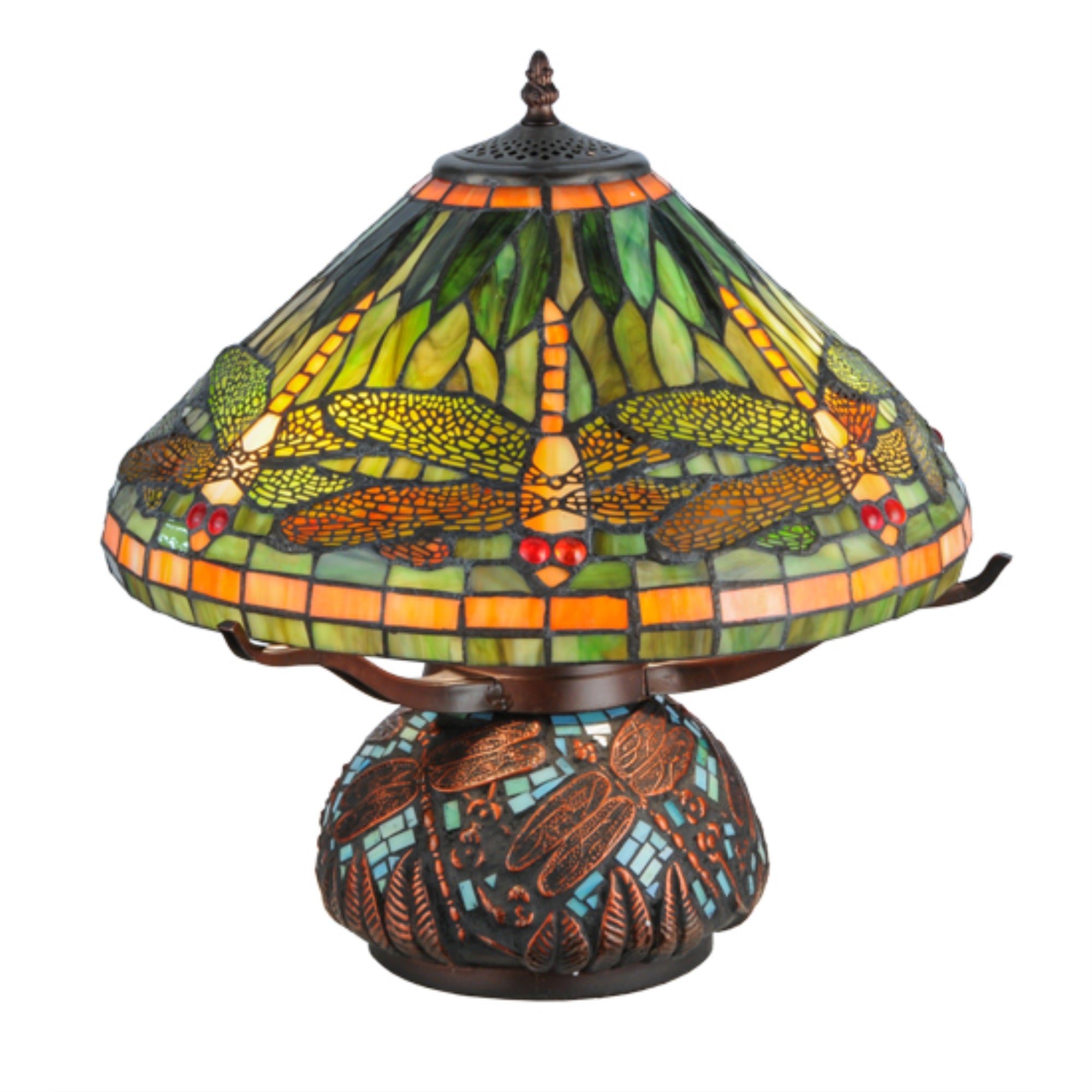 17 inchH Tiffany Dragonfly w/Tiffany Mosaic Base Table Lamp