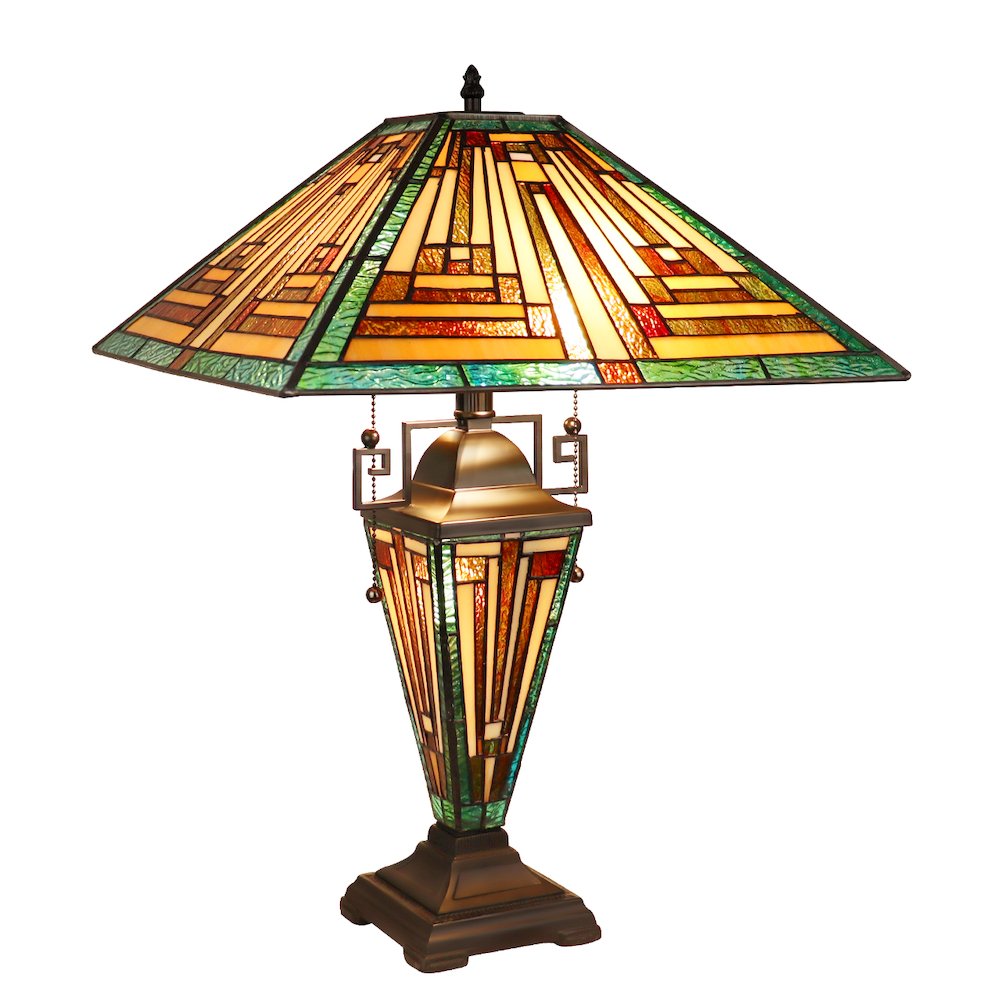 Firman Tiffany-Style 3-Light Mission Double Lit Table Lamp 16 Shade