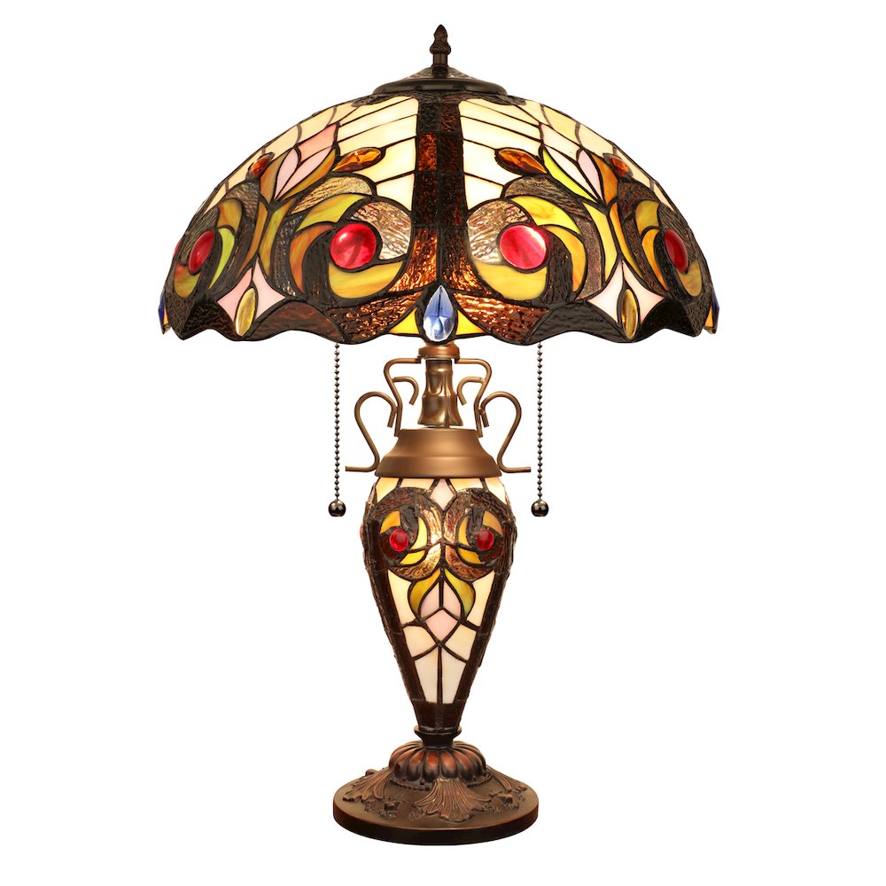 Lennon Tiffany-Style 3-Light Victorian Double Lit Table Lamp 16 Shade