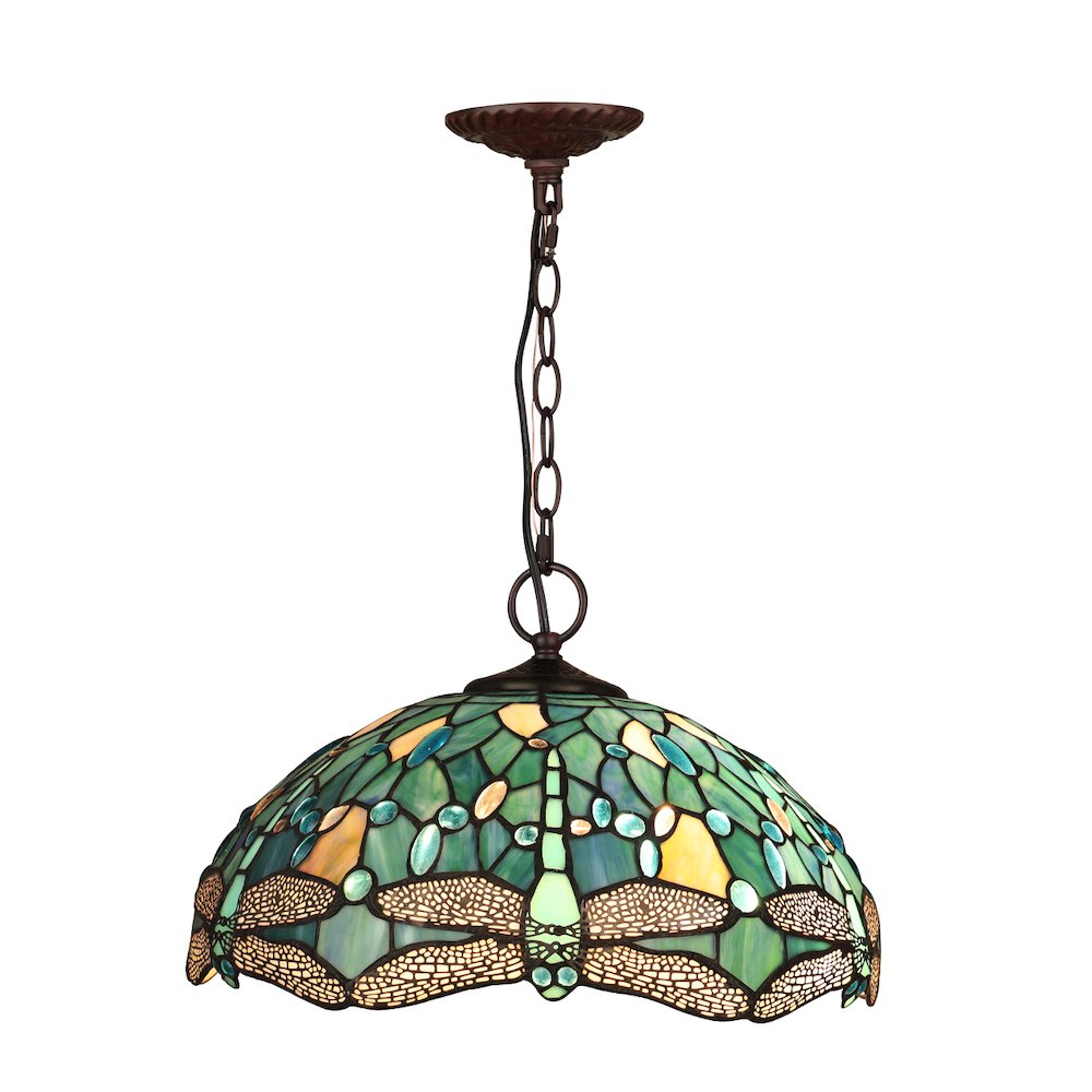 Sunniva Dragonfly Tiffany-Style 2-Light Ceiling Pendant 16 Shade