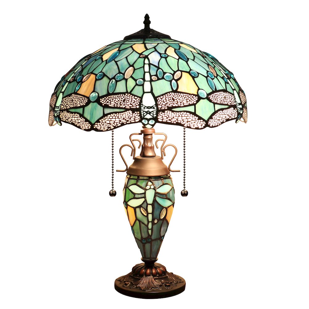 Sunniva Dragonfly Tiffany-Style 3-Light Double Lit Table Lamp 16 Shade