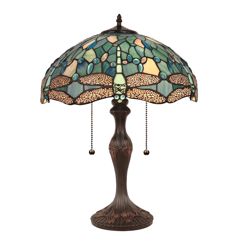 Sunniva Dragonfly Tiffany-Style 2-Light Table Lamp 16 Shade
