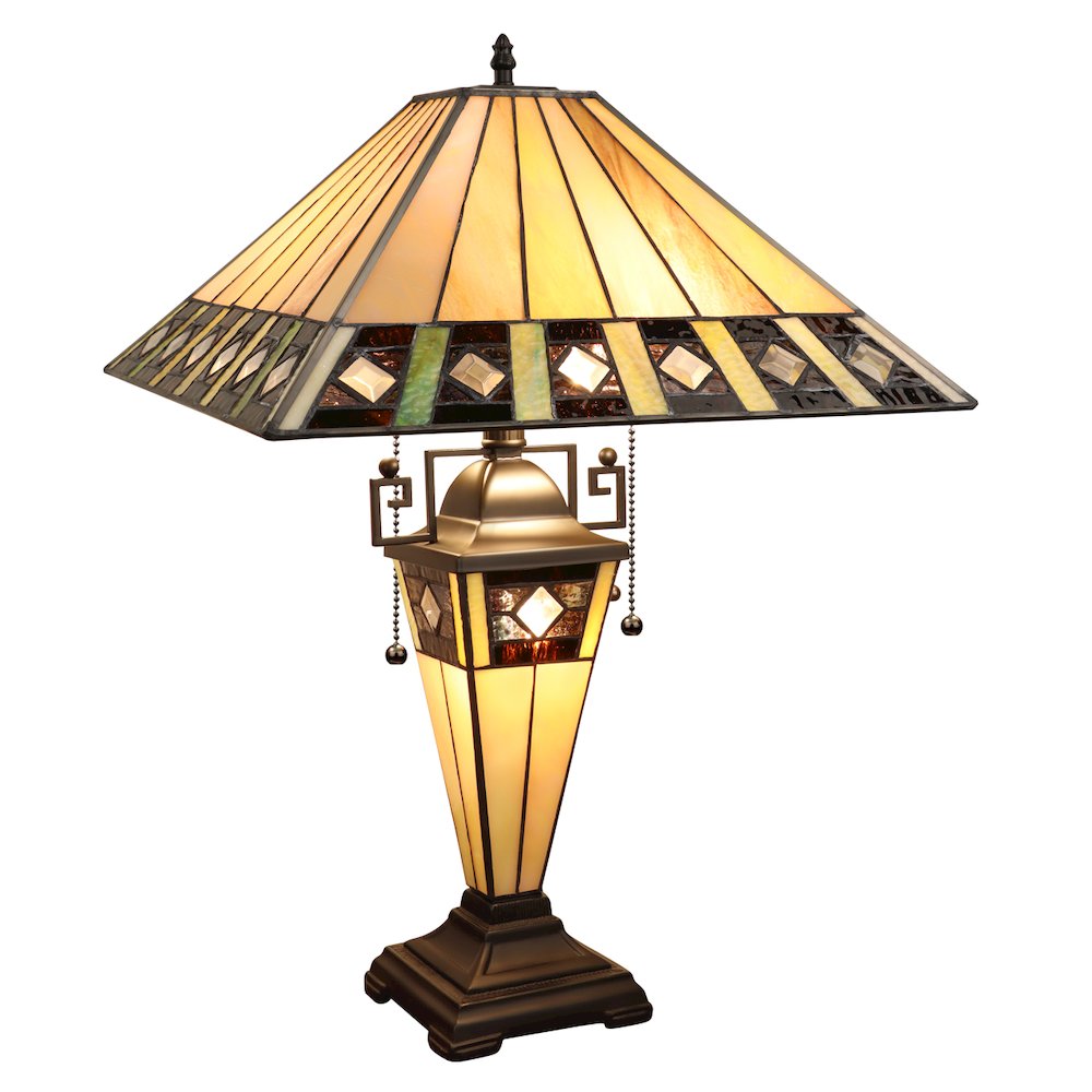 Giles Tiffany-Style 3-Light Mission Double Lit Table Lamp 16 Shade