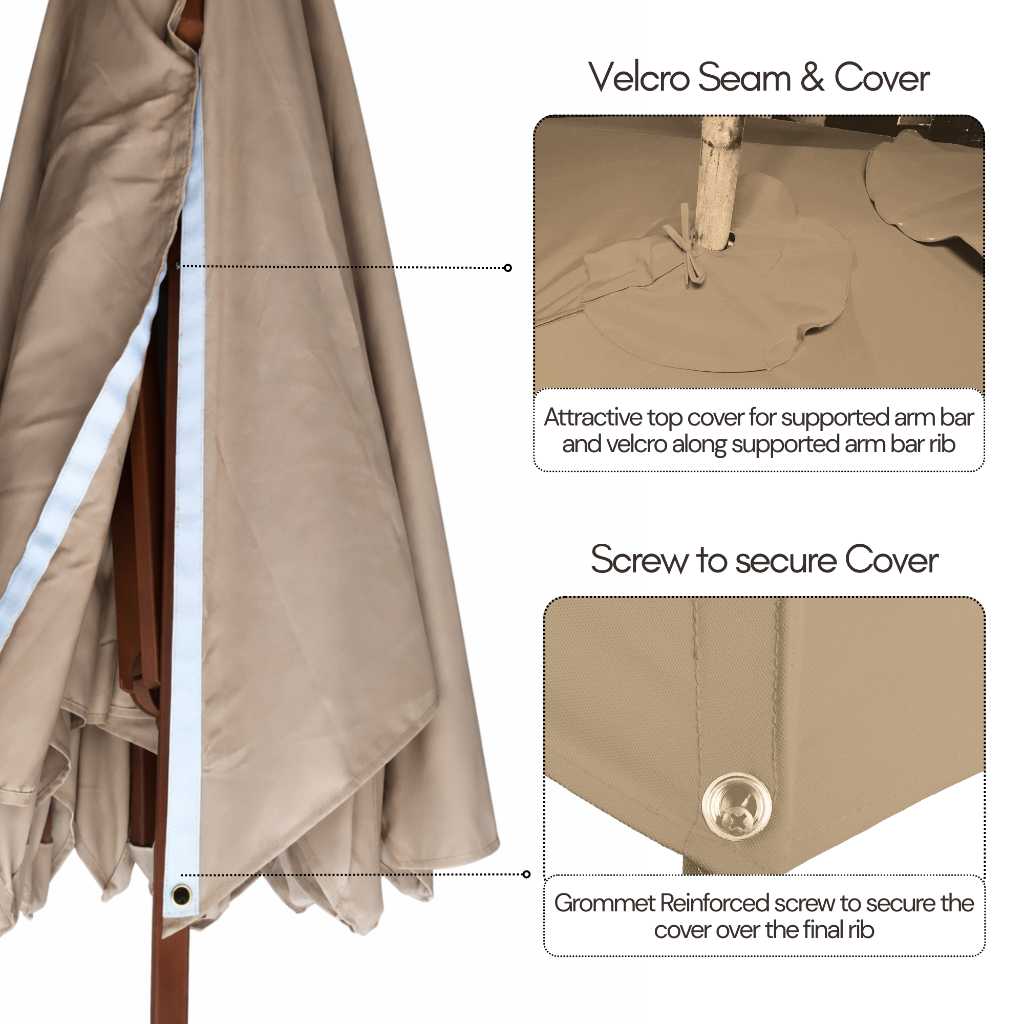 11 ft Cantilever Umbrella Replacement Canopy Supported Bar 8 Ribs Taupe