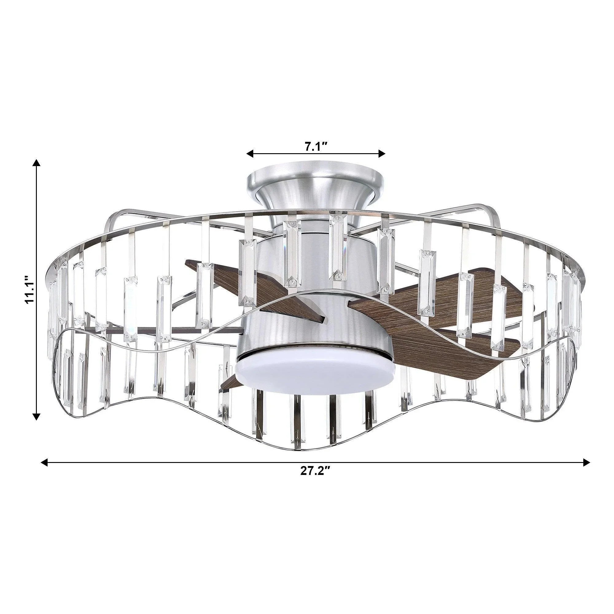 27" Modern DC Motor Brushed Nickel Flush Mount Reversible Ceiling Fan with Lighting and Remote Control