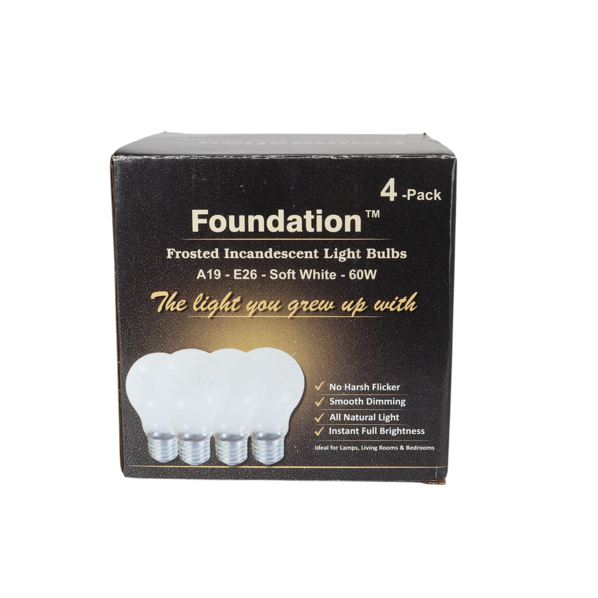 Anderic Foundation™ 60-Watt Incandescent Dimmable Light Bulb for Lighting - 2700K Soft White, E26 Medium Base - 4-Pack