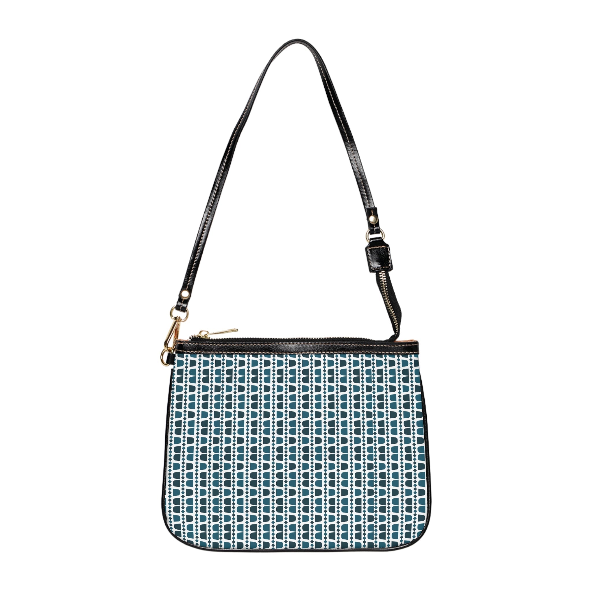 Blue and White Arabic Coffee Cups Shoulder Bag — Small Leather Crossbody Purse